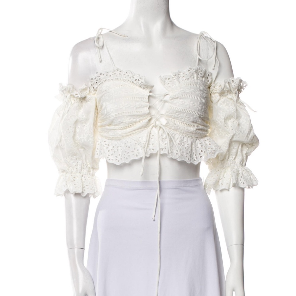 For Love And Lemons three quarter sleeve White Lace Crop Top M